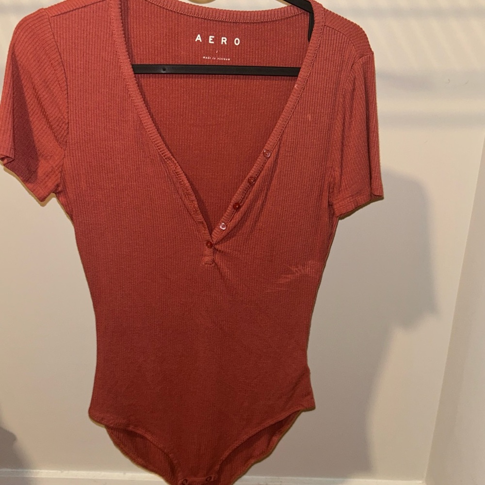 Aero Rust Red Ribbed Bodysuit
